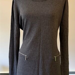 Michael Kors Gray Tunic Sweater with Zipper Detail